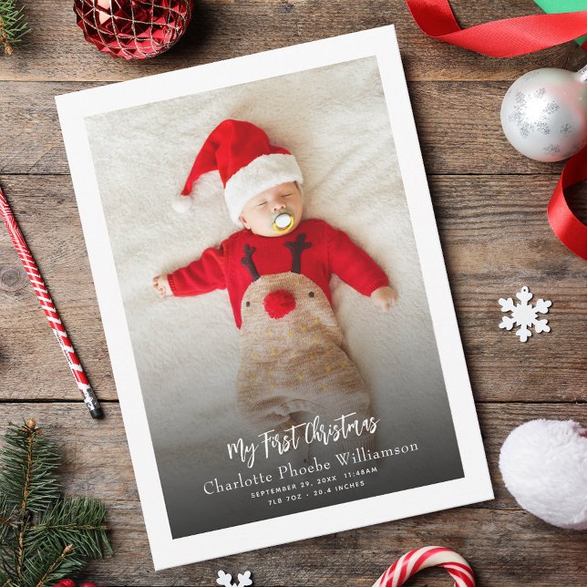 Cartes Pour Fêtes Annuelles Bébé Photo Premières statistiques de naissance Noë (Baby Photo First Christmas Birth Stats Greetings Card)