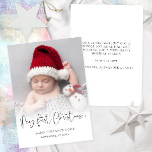 Cartes Pour Fêtes Annuelles Bébé premier Noël Date de naissance Photo Overlay 