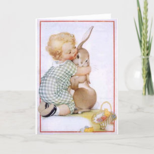Cartes Pour Fêtes Annuelles Bébé qui embrasse le lapin de Pâques