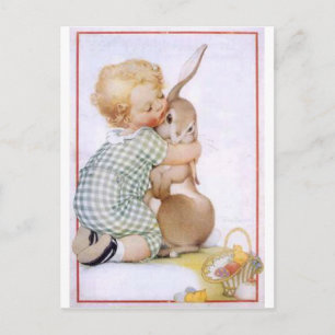 Cartes Pour Fêtes Annuelles Bébé qui embrasse le lapin de Pâques