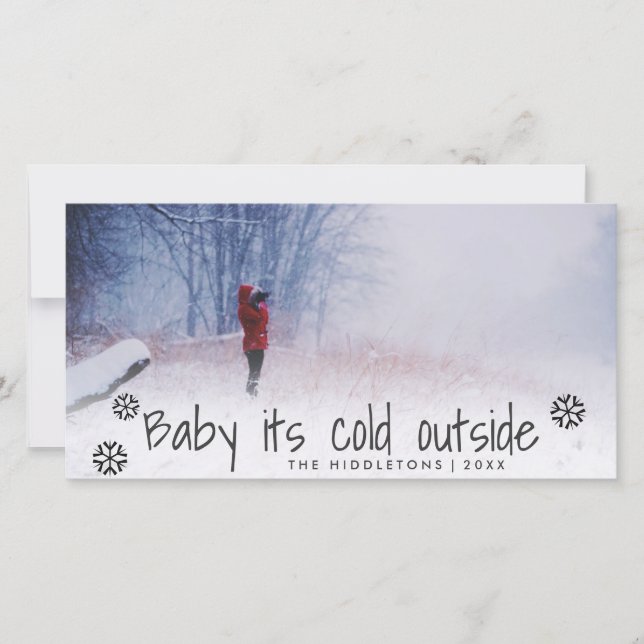 Cartes Pour Fêtes Annuelles Bébé son froid extérieur Script photo de vacances (Devant)