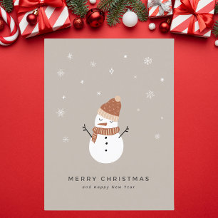 Cartes Pour Fêtes Annuelles Beige doux Illustré Noël de bonhomme de neige