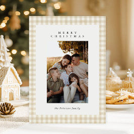 Cartes Pour Fêtes Annuelles Beige En vichy Plaid Photo Joyeux Noël