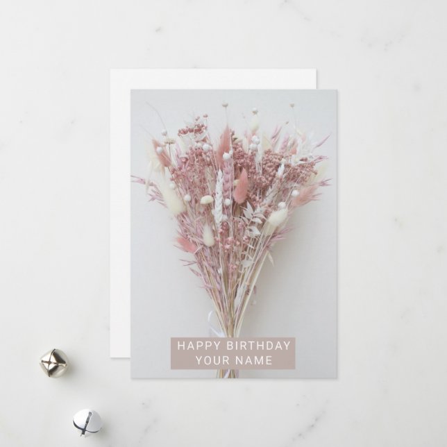 Cartes Pour Fêtes Annuelles Beige rose Pastel Moderne Fleur d'Anniversaire (Devant/Arrière en situation)