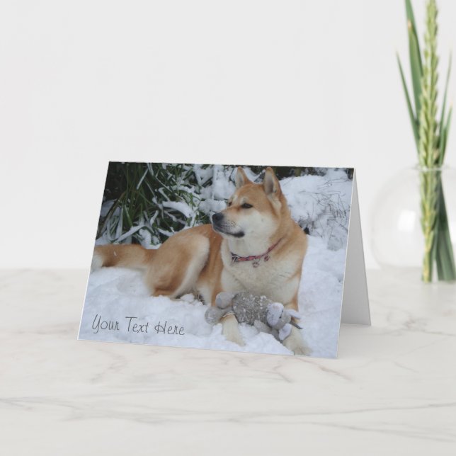 Cartes Pour Fêtes Annuelles bel akita se reposant dans la neige noël (Devant)