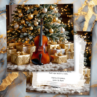 Cartes Pour Fêtes Annuelles Bel arbre de Noël et violon, poème de fête