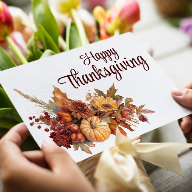 Cartes Pour Fêtes Annuelles Bel Automne Blanc Joyeux Thanksgiving (Créateur téléchargé)