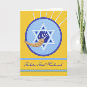 Cartes Pour Fêtes Annuelles Belated Rosh Hashanah, Shofar et Magen David