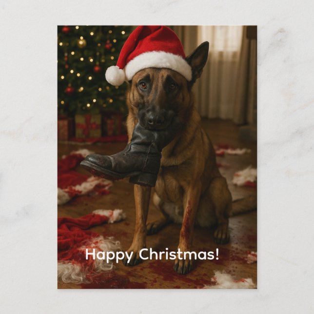 Cartes Pour Fêtes Annuelles Belgian Malinois Eaten Santa Christmas postcard (Devant)