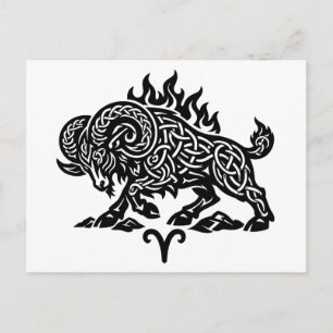 Cartes Pour Fêtes Annuelles Bélier Fire‑Bélier – Encre Hantée Celtique Zodiaqu