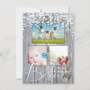 Cartes Pour Fêtes Annuelles Believe Rustic Wood Sparkle Stars Christmas