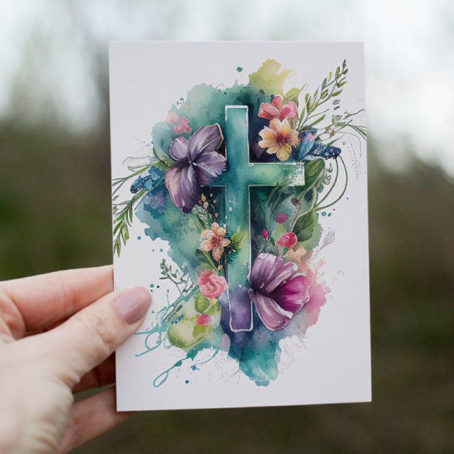 Cartes Pour Fêtes Annuelles Belle aquarelle Croix chrétienne (Créateur téléchargé)