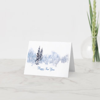 Cartes Pour Fêtes Annuelles Belle aquarelle paysage d'hiver