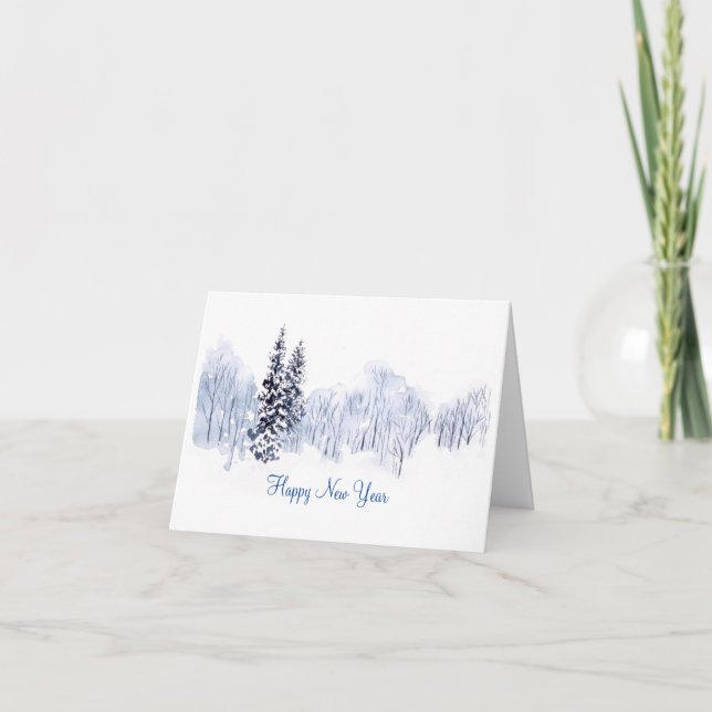 Cartes Pour Fêtes Annuelles Belle aquarelle paysage d'hiver (Devant)