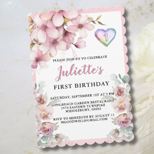 Cartes Pour Fêtes Annuelles Belle Aquarelle rose Fleurs Premier Anniversaire