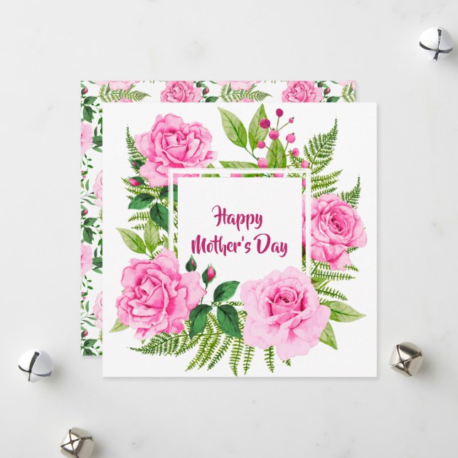 Cartes Pour Fêtes Annuelles Belle Aquarelle rose Rose Fête des mères (Devant/Arrière en situation)