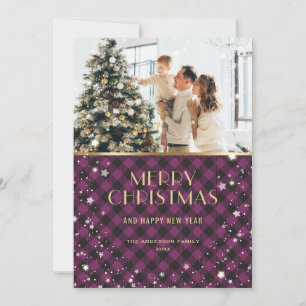 Cartes Pour Fêtes Annuelles Belle Buffle d'or violet Plaid Photo