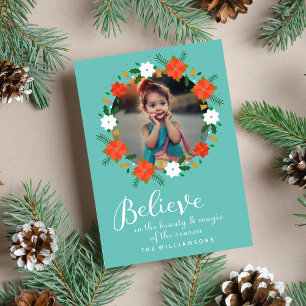 Cartes Pour Fêtes Annuelles Belle couronne de Noël croire en la photo magique