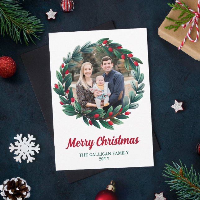 Cartes Pour Fêtes Annuelles Belle couronne de Noël Joyeux Noël Photo (Créateur téléchargé)