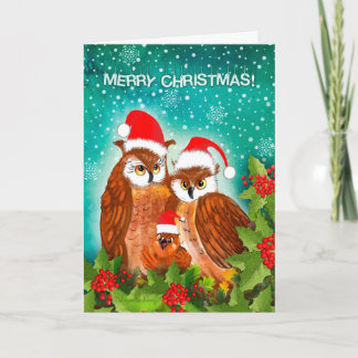 Cartes Pour Fêtes Annuelles Belle famille de hibou sur Noël !