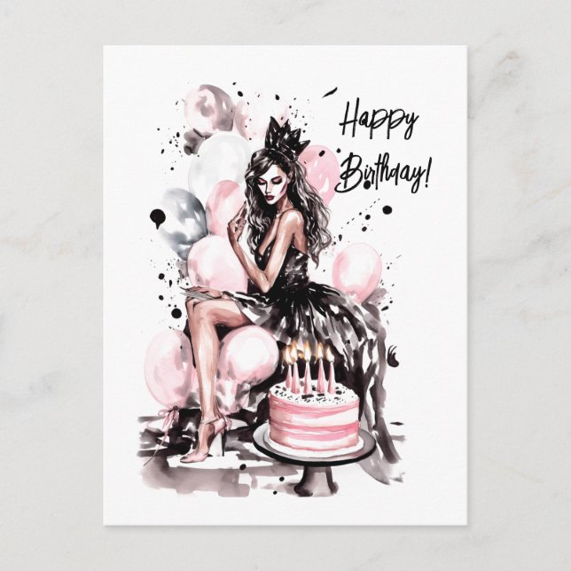 Cartes Pour Fêtes Annuelles Belle fille avec gâteau d'anniversaire (Devant)