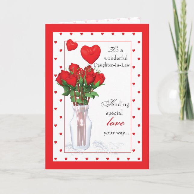 Cartes Pour Fêtes Annuelles Belle-fille Saint-Valentin Roses rouges Coeurs (Devant)