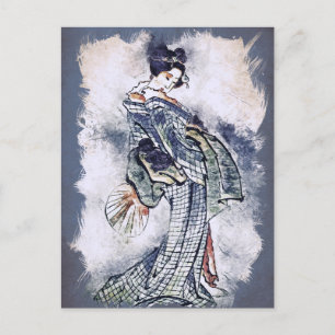 Cartes Pour Fêtes Annuelles Belle Geisha en Kimono Aquarelle Vintage Art