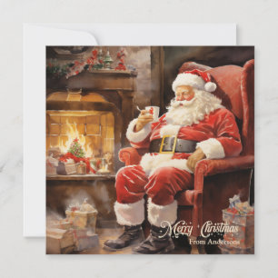 Cartes Pour Fêtes Annuelles Belle illustration rétro Santa Claus lire des lett