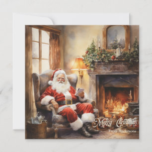 Cartes Pour Fêtes Annuelles Belle illustration rétro Santa Claus lire des lett