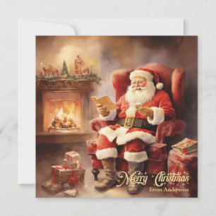 Cartes Pour Fêtes Annuelles Belle illustration rétro Santa Claus lire des lett