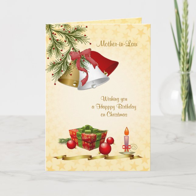 Cartes Pour Fêtes Annuelles Belle-mère, Anniversaire de Noël - cloches, cordes (Devant)