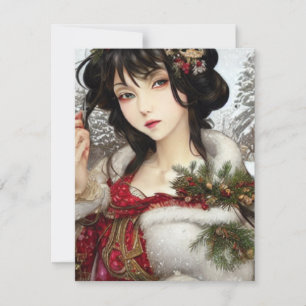 Cartes Pour Fêtes Annuelles Belle Noël Anime d'hiver Manga Girl