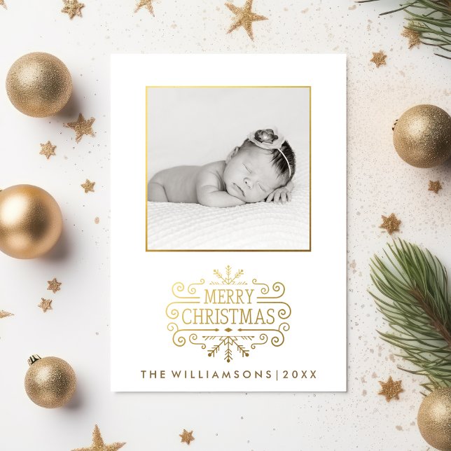 Cartes Pour Fêtes Annuelles Belle or Joyeux Noël Snowflake Photo (Créateur téléchargé)