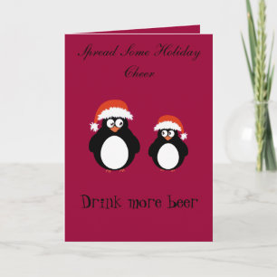 Cartes Pour Fêtes Annuelles Belle paire de pingouins rouge casquette cheer