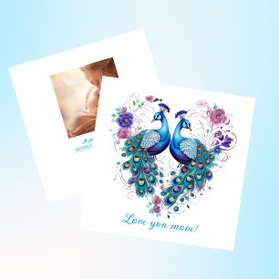 Cartes Pour Fêtes Annuelles Belle paire florale de Peacocks Aimez Maman