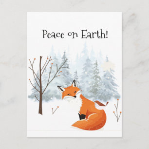Cartes Pour Fêtes Annuelles Belle Paix sur Terre Renard Rouge Oiseau Hiver