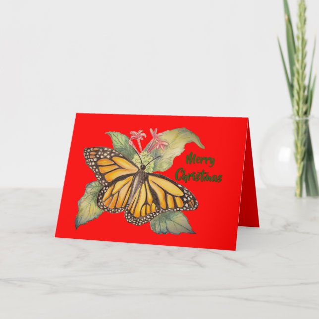 Cartes Pour Fêtes Annuelles Belle peinture à papillon de Monarque d'or (Devant)