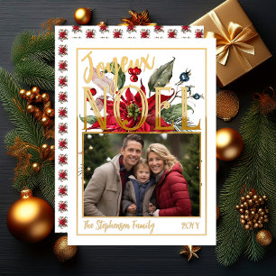Cartes Pour Fêtes Annuelles Belle Poinsettia et Baies Joyeux Noël