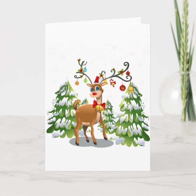 Cartes Pour Fêtes Annuelles Belle renne dans la neige (Devant)