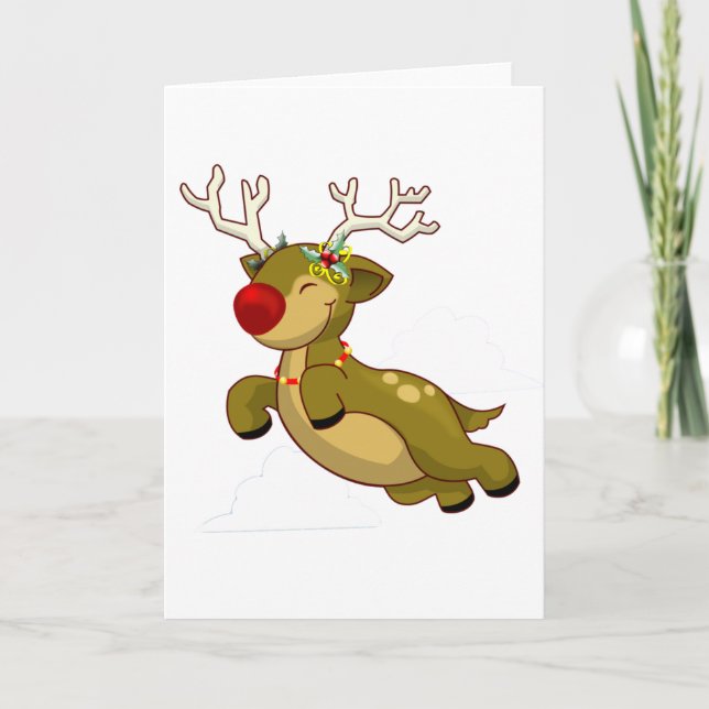 Cartes Pour Fêtes Annuelles Belle Rinde De Noël Volant Avec Nuages (Devant)