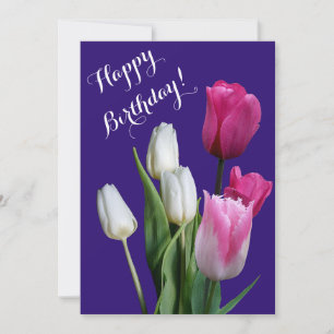 Cartes Pour Fêtes Annuelles Belle tulipes rose blanche florale heureux anniver