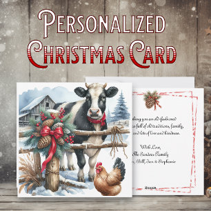 Cartes Pour Fêtes Annuelles Belle vache de vacances avec coq Personnalisé