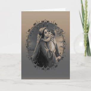 Cartes Pour Fêtes Annuelles Belle Vierge et Enfant avec cadre argenté