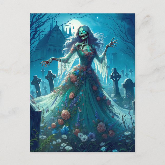 Cartes Pour Fêtes Annuelles Belle Zombie dans le cimetière (Devant)