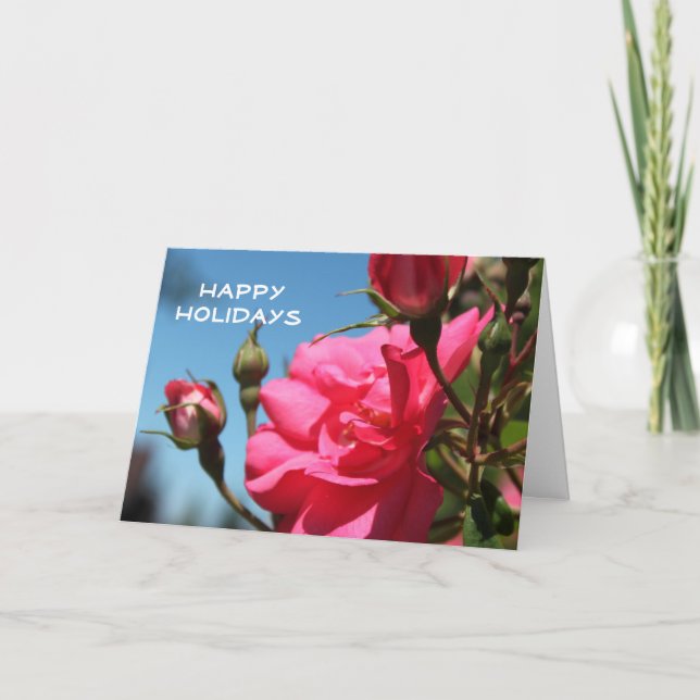 Cartes Pour Fêtes Annuelles Belles fleurs roses roses joyeuses vacances (Devant)