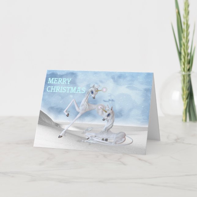 Cartes Pour Fêtes Annuelles Belles licornes de Noël (Devant)
