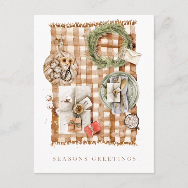 Cartes Pour Fêtes Annuelles Belles salutations de vacances à l'aquarelle (Devant)