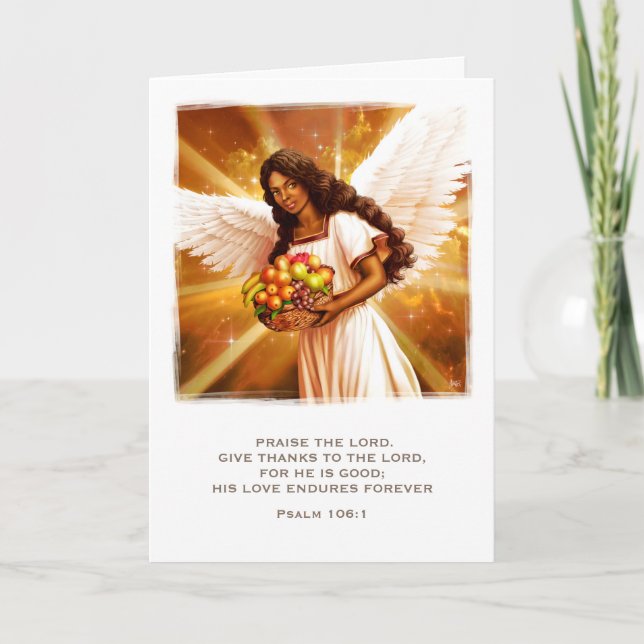Cartes Pour Fêtes Annuelles Bénédiction d'action de grâce. Peinture d'ange rel (Devant)