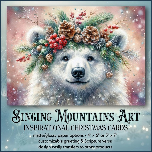 Cartes Pour Fêtes Annuelles Bénédiction de Noël Ours polaire & Holly Christian (Créateur téléchargé)