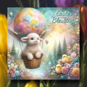 Cartes Pour Fêtes Annuelles Bénédiction de Pâques Agneau mignon Chicks Hot Air